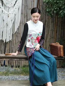 2022 oryantal etnik jile üstleri standı yaka kolsuz yelek nakış çin tarzı geleneksel kadın yelek tang takım elbise