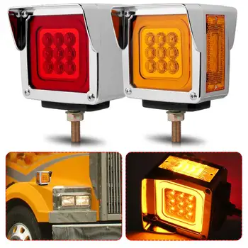 2pcs Amber/Kırmızı Yüz Stud Çift sinyal Kaide Çamurluk Dur Devre ışık kamyon römorklar Kuyruk Işık LED Yan Marker Lamba Mount LED 