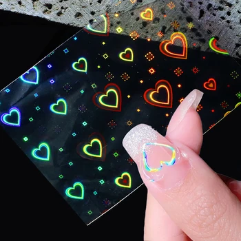 3D Lazer Nail Art Etiketler Yıldız DIY Kalpler Şekil Transferi Çıkartmaları Holografik Kaydırıcılar Tırnak Süslemeleri Manikür Aksesuarları 1 ADET