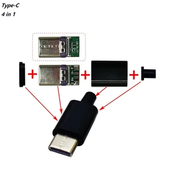 5 Takım / 10 Takım DIY USB 2.0 Tip C Erkek Jack (4 in 1) USB 2.0 İle Birleştirin Plastik Kapak Şarj Soketi Dia.3.2 mm