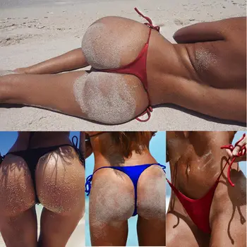 Bayan Seksi Bikini Altları Mayo Mayolar Push-Up Arsız Tanga Mayo Brezilyalı Plaj Yan Kravat Iç Çamaşırı