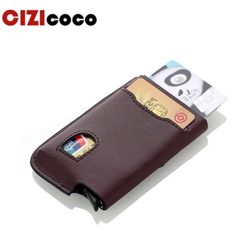 Hakiki Deri Alüminyum Hırsızlığa Karşı RFID kart tutucu Engelleme Mini cüzdan Basit Moda Erkek Kadın Kredi kart tutucu