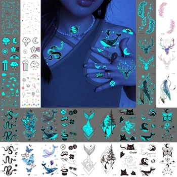 Parlayan Yılan Gezegen Geyik Geçici Dövmeler Kadınlar Yetişkinler İçin Orman Kelebek Karanlıkta Glow Sahte Dövme Etiket Kol Yılan