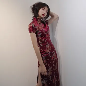 Çin Tarzı Qipao Seksi Kadın Artı Boyutu Cheongsam Vintage Klasik çin elbisesi Ejderha Ve Phoenix Uzun Vestidos 4XL 5XL 6XL