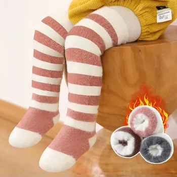 0-3Y Bebek Çizgili Kalınlaşmış Çorap Sonbahar Kış Yeni Sansar Yün çocuk Tüp Çorap Yenidoğan Bebek Çorap Setleri Erkek Kız
