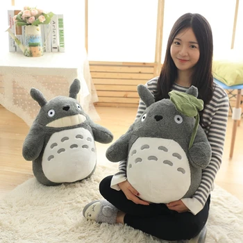 1 adet 25/35/50/65cm Kawaii Totoro Kedi peluş oyuncaklar Dolması Yumuşak Anime Karakter Kedi Bebek Lotus Yaprağı / Diş Çocuk Oyuncakları