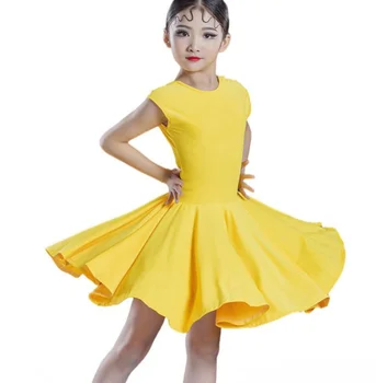 1 adet / grup çocuk şeker renk latin dans elbise kız cha cha balo salonu dans elbise