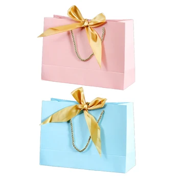 1 adet Kağıt hediye keseleri Şerit Yay ile Geri Dönüşümlü Düğün Alışveriş kulplu çanta Giyim Kozmetik Takı Ambalaj Poşetleri