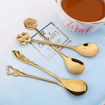 1 adet Mini Sevimli Çiçek Paslanmaz Çelik Çay Kaşığı Kahve Metal Altın Çorba Tatlı Kaşığı Çorba Kaşığı Tatlı Kaşığı Mutfak Eşyaları