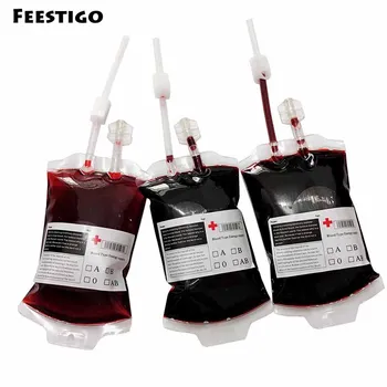 1 ADET Şeffaf Gıda Sınıfı PVC İçecek İçecek Çantası Vampir Kan Torbası Cosplay Kılıfı Sahne Cadılar Bayramı Partisi Dekorasyon Malzemeleri