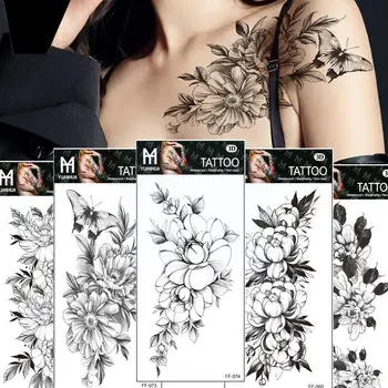 1 Sayfalık Çiçek Geçici Dövmeler Kadınlar İçin Su Geçirmez Çiçeği Tek kullanımlık Dövmeler DIY Dövme Çıkartmalar 3D Siyah Bayan Omuz V5O0