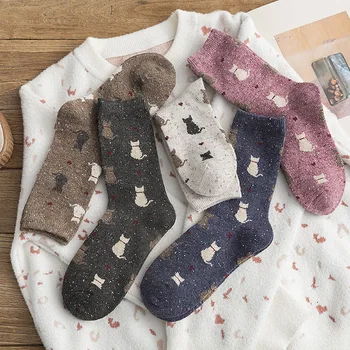 1 Çift Kalınlaşmak Sevimli Çorap Sonbahar ve Kış Çorap Japon Sevimli Yavru Yün Nokta İplik Vintage