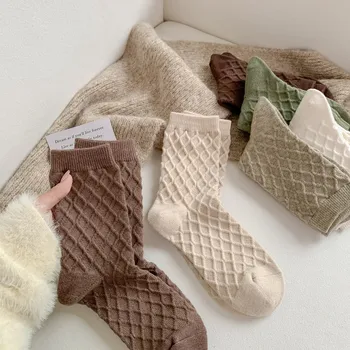 1 Çift Yeni Varış Kalın Kış sıcak Kaşmir Kadın Çorap Düz Renk Ekose Kadın Çorap Rahat Kawaii Yün Çorap Kar Botları çorap