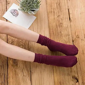 1 Çift Yün Çorap Yüksek Elastik Kazık Çorap Sonbahar Kış Uzun Tüp Örgü Kazık Çorap