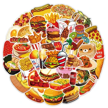 10/30/50 adet Sevimli Gıda Burger Kızartması Gurme Karikatür Çıkartmalar DIY Bagaj Dizüstü Buzdolabı Dekoratif Çocuklar Sticker İncelik Toptan