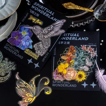 10 Adet Altın Folyo Çıkartmalar Set Çiçek ve Kelebek Washi Sticker Scrapbooking için Çocuk DIY Sanat El Sanatları Albümü