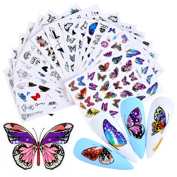 10 ADET Mavi Kırmızı Kelebek Tırnak Sticker Tırnak Sanat Geometrik Yüz Siyah ve Beyaz Kelebek Çiçek Tırnak Sanat Dekorasyon Aksesuarları S
