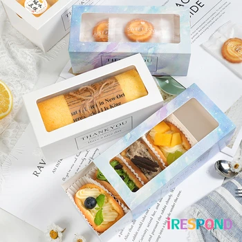 10 ADET Omlet Kek Rulo Kutuları Pencere Macaron Kek Hediye Kutusu Düğün Parti Şeker Kurabiye İsviçre Rulo Pişirme Kağıdı ambalaj kutusu