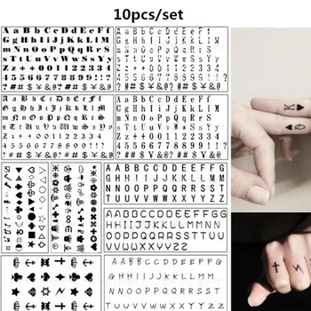 10 adet / takım Tatuajes Temporales Kelimeler Harfler Alfabe Kalp Küçük Geçici Dövmeler Sticker Eller Kol Bacak Sahte Tatouage Kadın Erkek