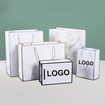 10 Adet Özel Logo Hediye Kağıt Ambalaj Çantası Zanaat Ambalaj Kişiselleştirme iş Alışveriş Giyim paketi Düğün Çantaları