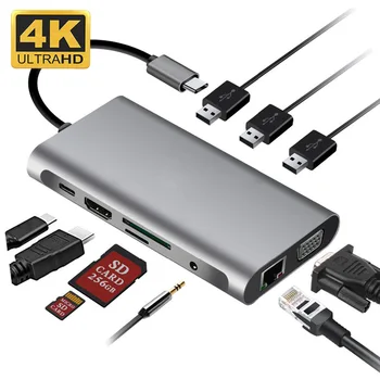 10 Port USB C HUB 4K 60Hz Tip C HDMI uyumlu USB 3.0 PD 100W RJ45 SD TF kart okuyucu İçin MacBook Pro Hava iPad Dizüstü Bilgisayar
