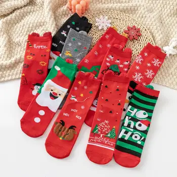 10 Çift Kadın Noel Çorap Komik Noel Noel Baba Kar Tanesi Elk Kar Karikatür Orta Tüp Çorap Erkekler Yeni Yıl Komik Sıcak Çorap