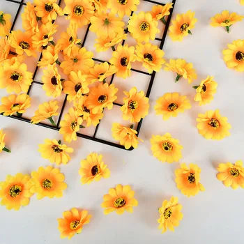 100 adet Mini İpek Ayçiçeği Yapay Papatya çiçek başları Düğün Festivali Parti DIY Scrapbooking Çelenk Sahte çiçek dekorasyonu 7