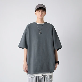 100 % Pamuk Marka Kaliteli erkek tişört Düz Renk Kore Büyük Boy Streetwear Harajuku Kadın t shirt T-shirt Erkek Üstleri 5XL