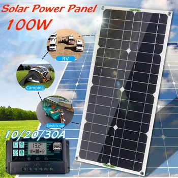 100W 18V güneş enerjisi Paneli USB 12V/5V DC Monokristal Esnek güneş enerjisi şarj cihazı Araba RV Tekne pil şarj cihazı ile Denetleyici