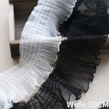 10CM Genişliğinde Beyaz Siyah Örgü Streç İğne Fırfır Buruşuk Dantel Şerit Fırfırlar Trim DIY El Sanatları Elbise Yaka Manşetleri Dikiş Dekor