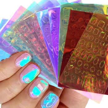 11 yaprak / paket Buz Jel Tırnak Sticker Çıkartmaları Aurora Nails İpuçları Kağıt Dekorasyon Kore Tarzı Tırnak Sanat Yama OLMAYAN YAPIŞTIRICI