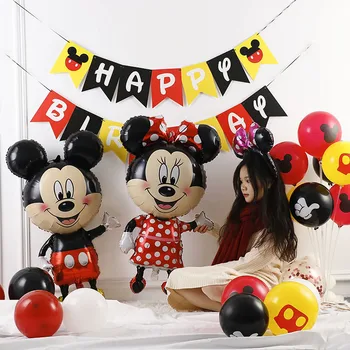 112cm Dev Mickey Minnie Mouse Balonlar Disney Karikatür Folyo Balon çocuk Doğum Günü Partisi Süslemeleri Çocuk Oyuncakları Hava Hediye