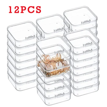 12 Adet Mini Kutuları Kare Şeffaf Plastik Kutu Takı saklama kutusu Bitirme Konteyner Ambalaj saklama kutusu Küpe Yüzük için