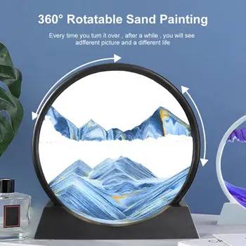 12 inç Sanat Boyama Derin Deniz Kum Manzarası Akan Kum Ev Hareketli Kum sanat resmi Cam Yuvarlak 3D Dekor Dikdörtgen X6O4