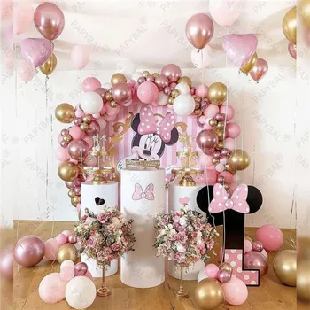 138 adet Disney Minnie Mouse Tema Parti Balon Kemer Garland Kiti Çocuk Kız 1 2 3th Doğum Günü Partisi Süslemeleri Bebek Duş Globos