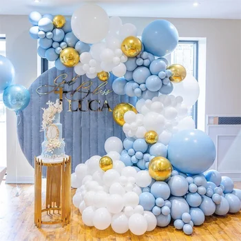 138 Adet Mavi Beyaz Balon Garland Kiti 4D Altın Folyo Balonlar Bebek Duş Doğum Günü Düğün Parti Yıldönümü Dekorasyon Malzemeleri