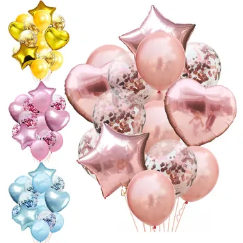 14 adet / grup Karışık Gül Altın Balon Konfeti Seti Doğum Günü Partisi Balon Hava Topu Düğün Doğum Günü Balon Dekor Balon DIY