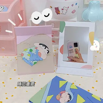 15.5 Cm Kawaii Anime Çevre Mum Boya Shin-Chan makyaj aynası Karikatür Sevimli Öğrenci Yurdu Masaüstü Katlanır Ayna çocuk hediye