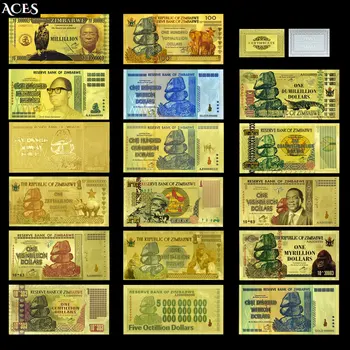 17 stilleri Zimbabve Altın Banknotlar Yüz Trilyon Dolar Bilet Koleksiyon Tüm Serisi Notlar Zarif Sertifika Çantası