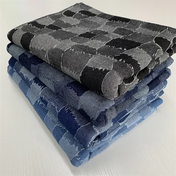 170 cm Geniş Koyu Mavi Patchwork Pamuk Jakarlı Denim Kumaş Kalın Kumaş Kot Ceketler Dikiş Tasarımcı Kumaş 0.5 yard