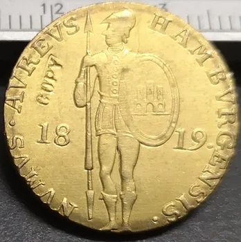 1819 Alman Ücretsiz Hansa Hamburg Şehri 1 Dukat Altın Kopya Para