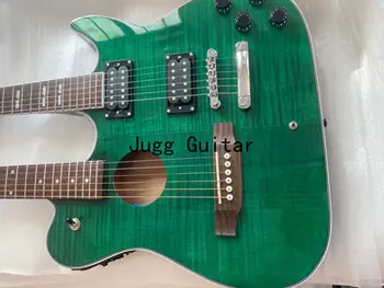 1958 Slash Crossroads Çift Boyun Akustik Gitar Yeşil Alev Akçaağaç Üst Elektro Gitar Çin EQ, koyu Siyah Arka