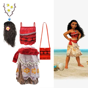 2 Adet Cadılar Bayramı Fantezi Kız Fantasia Moana Prenses Sling Yelek Püskül Elbise Noel Karikatür Çocuklar Tatil Plaj Giyim Setleri
