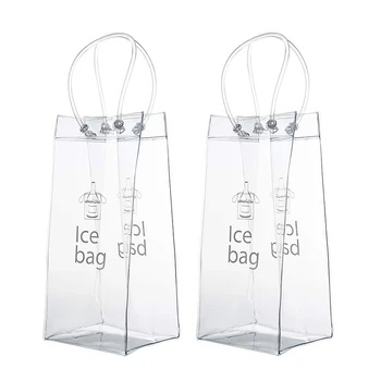 2 adet PVC Sızdırmaz Buz Torbası ÇEVRE Dostu Şeffaf Buz Paketi Taşınabilir buz Kovası Şarap şampanya şişesi Soğutucu Taşıma Kolu ile