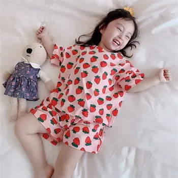 2 ila 10 Yıl 2021 Yeni Yaz Kızlar çocuk pijamaları Seti Kısa Kollu Pijama Yürümeye Başlayan Kızlar İçin pamuklu pijamalar Seti Giysileri