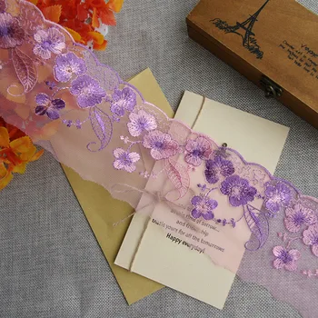 2 Metre Açık Mor Renk İlmek Çiçek İşlemeli Dantel kumaş süsü Şeritler DIY Dikiş El Yapımı Malzemeler 9cm
