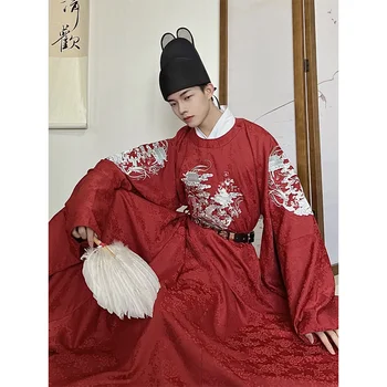 2 Renk erkek Yuvarlak Yaka Elbise Çin Ming Hanedanı İşlemeli Hanfu Takım Elbise Retro Geleneksel Moda Yelek Zarif Kostüm