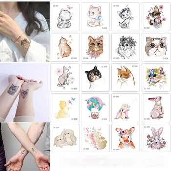 20 Adet Karikatür Hayvan Köpek Kedi Gül Şekli Kadın Kızlar Geçici Dövme Çıkartmalar Su Geçirmez Sahte Dövmeler Kol Göğüs Vücut Sanatı