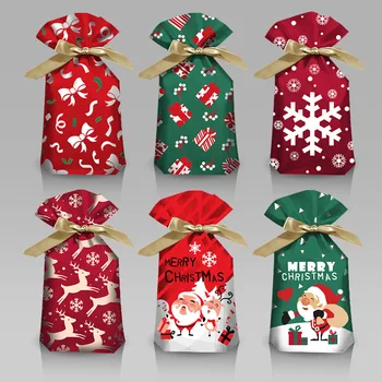 20 Adet Noel Baba Hediye Çantası Şeker Çanta Kar Tanesi Gevrek İpli Çanta Noel Süslemeleri Aile Yeni Yıl Hediye Çantası