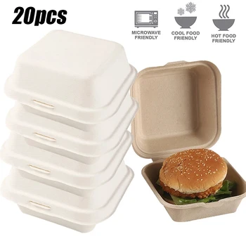 20 adet Tek Kullanımlık Çevre Dostu Bento Kutusu Yemek Depolama Gıda Hazırlık yemek kabı Meyve Salatası Hamburger kek ambalajı Kutusu Yazılabilir